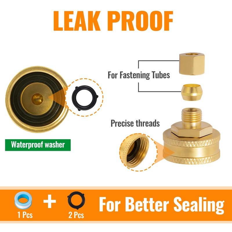 SUNGATOR 2PCS Brass 3/4" Female GHT x 1/4" OD Compression Garden Hose Adapter, 3/4 Inch Female GHT to 1/4 Inch OD Converter, Faucet to Hose Adapter - Image 4